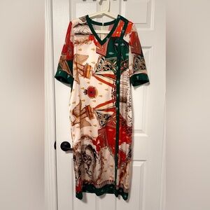 DOLD at other place/Charmeuse Silk Elegant Multicolor Women's Dress with Belt